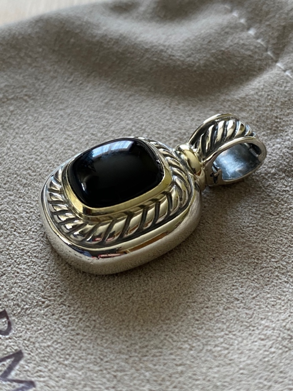 David Yurman Onyx Albion Enhancer Pendant Sterling Silver 14k Gold - Picture 8 of 8
